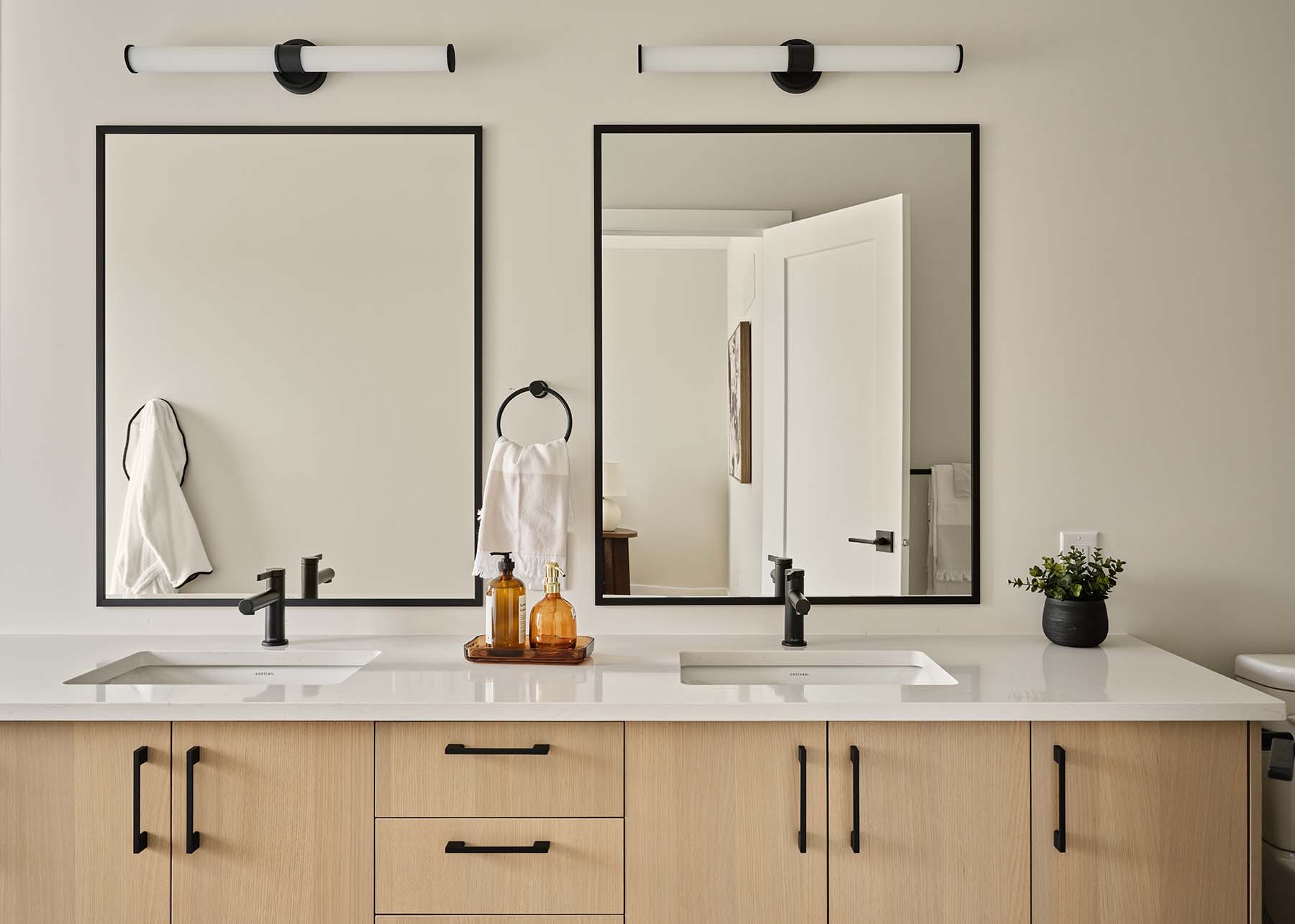 Bathroom double vanity with two mirrors